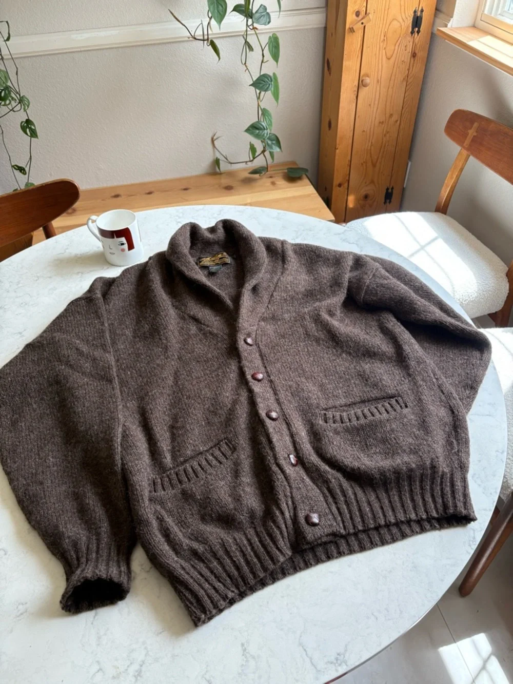 Vintage Eddie Bauer Men's Brown Shawl Collar Wool Cardigan like new - Picture 5 of 9